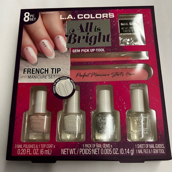 New L.A.Colors French Tip Manicure Set 8 Pieces All is Bright Nail Polish - Picture 15 of 15